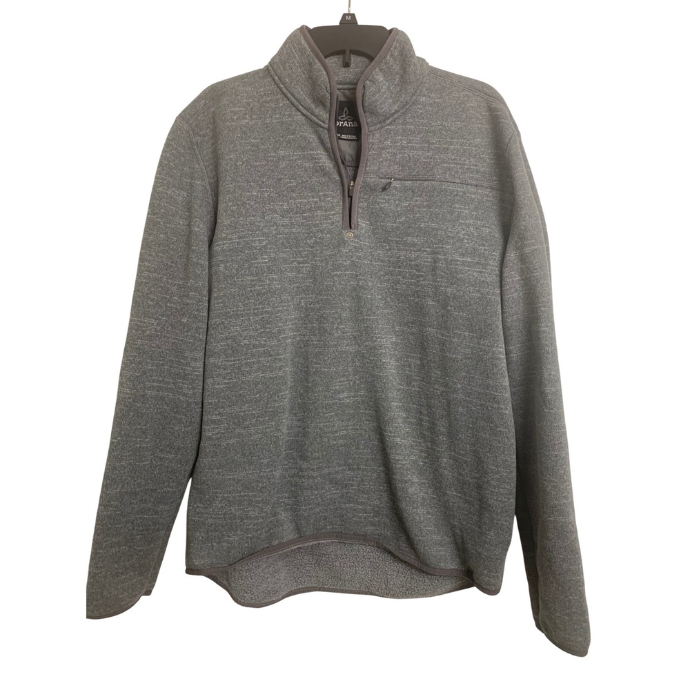 Prana  XL Gray Quarter Zip Fleece Pullover Heathered Sherpa Lined
